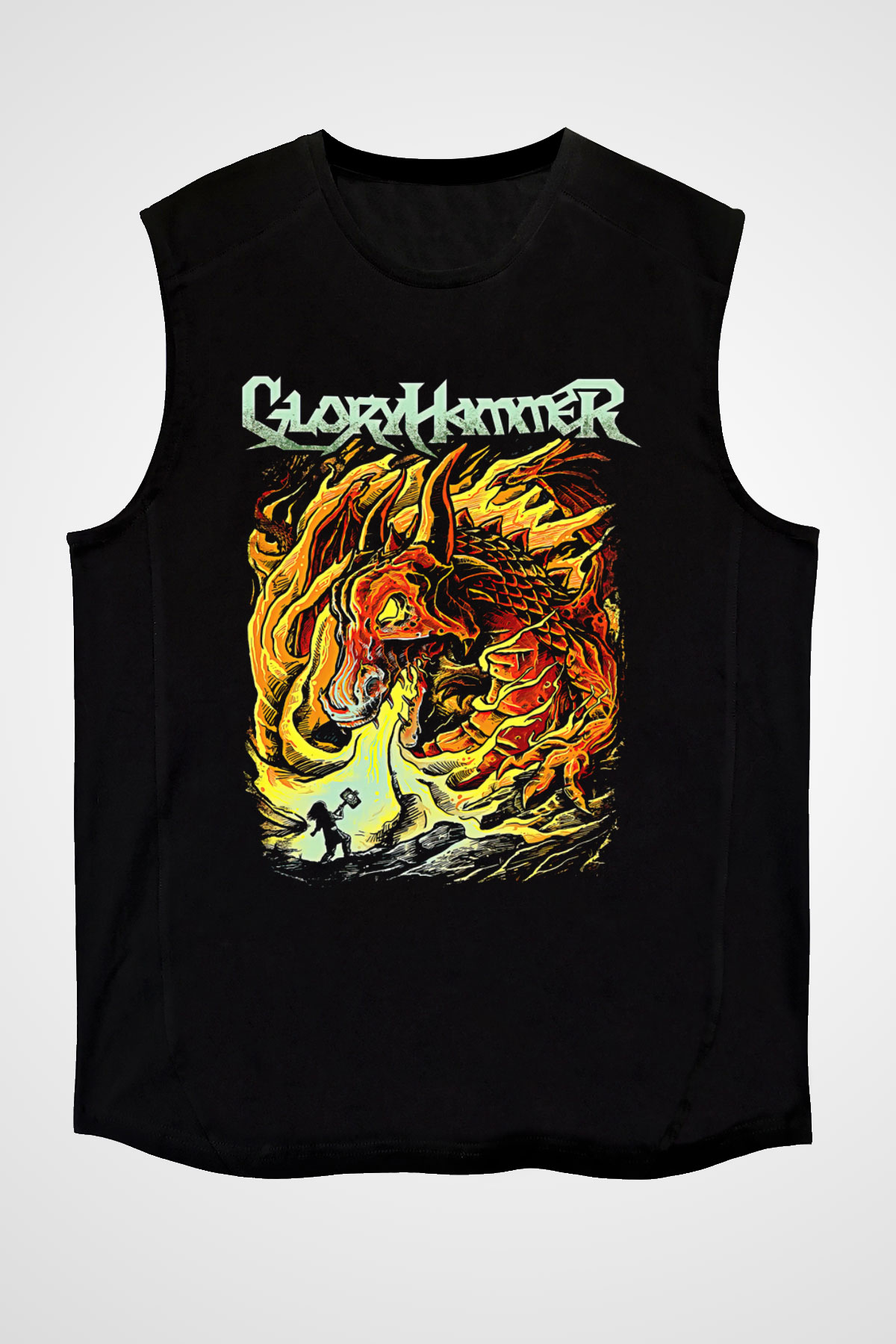 Gloryhammer Baskılı Unisex Siyah Kolsuz Tişört - Tshirt