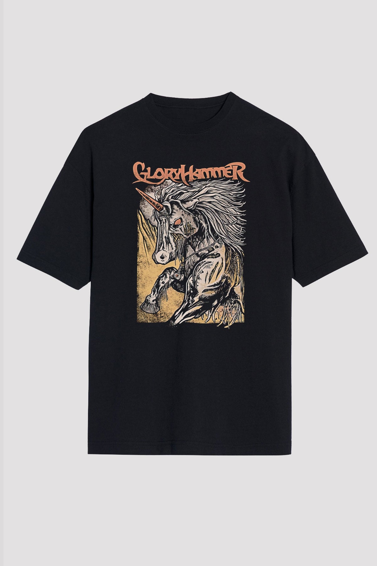 Gloryhammer Baskılı Unisex Siyah Oversize Tişört - Tshirt