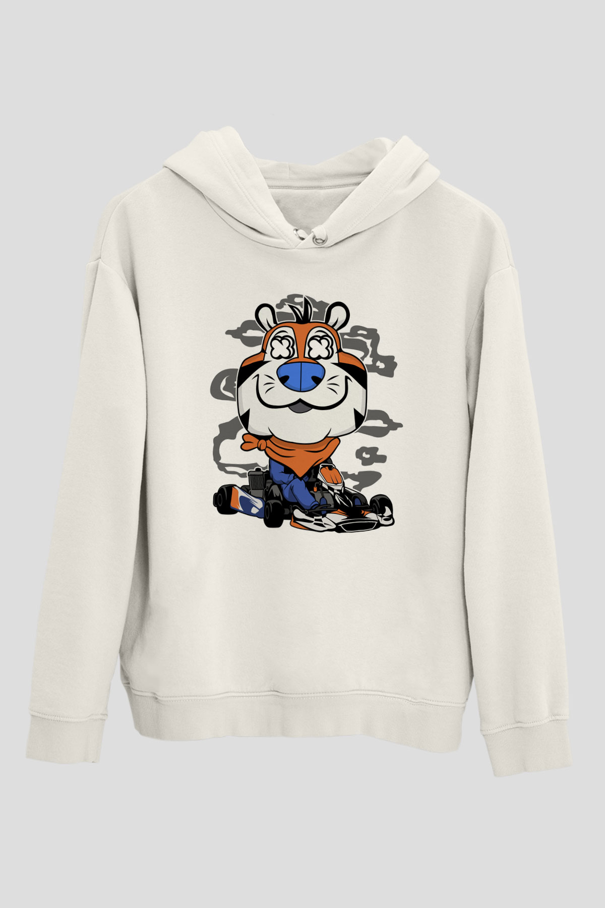 Go Kart Tony Baskılı Unisex Beyaz Hoodie
