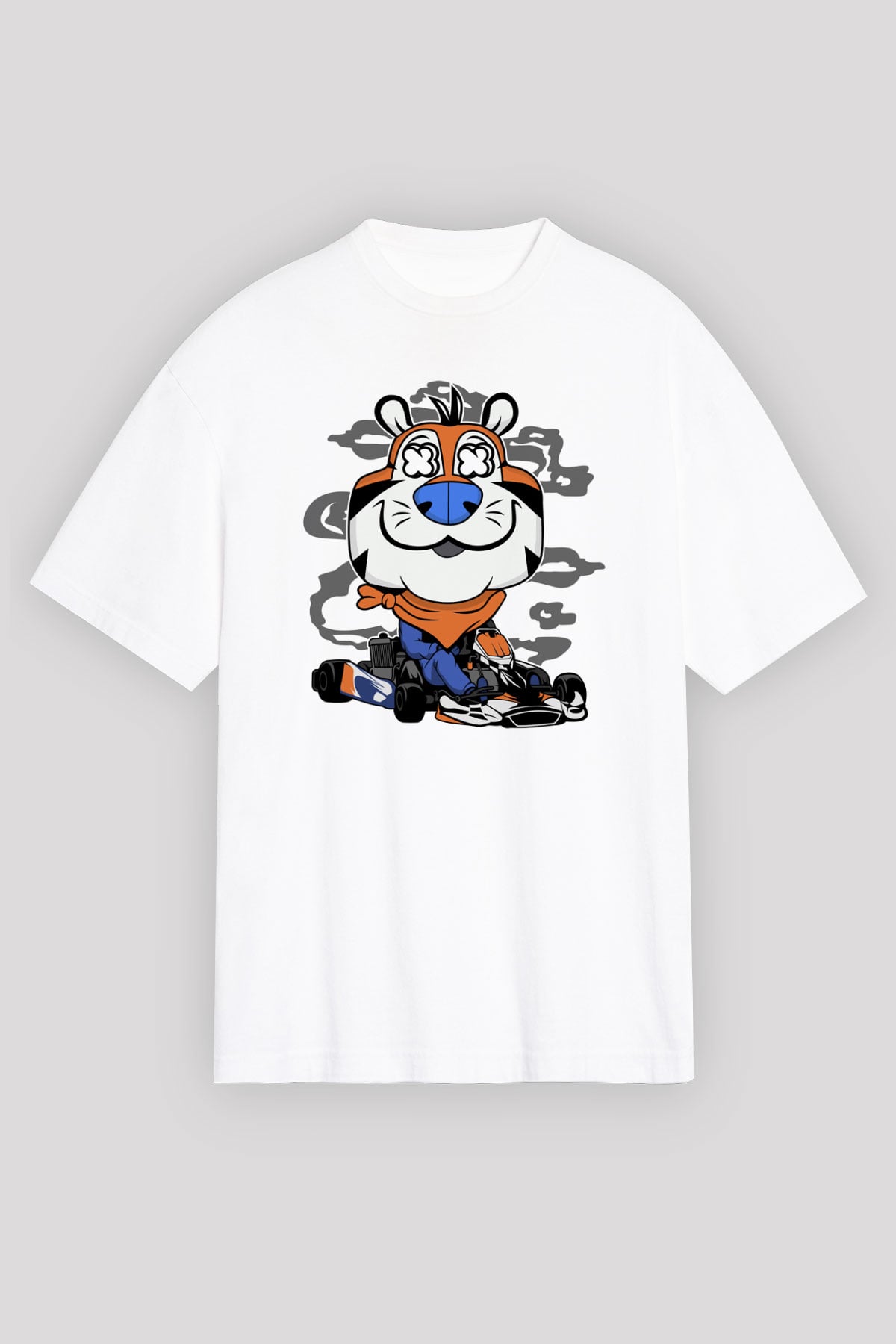 Go Kart Tony Baskılı Unisex Beyaz Oversize Tişört
