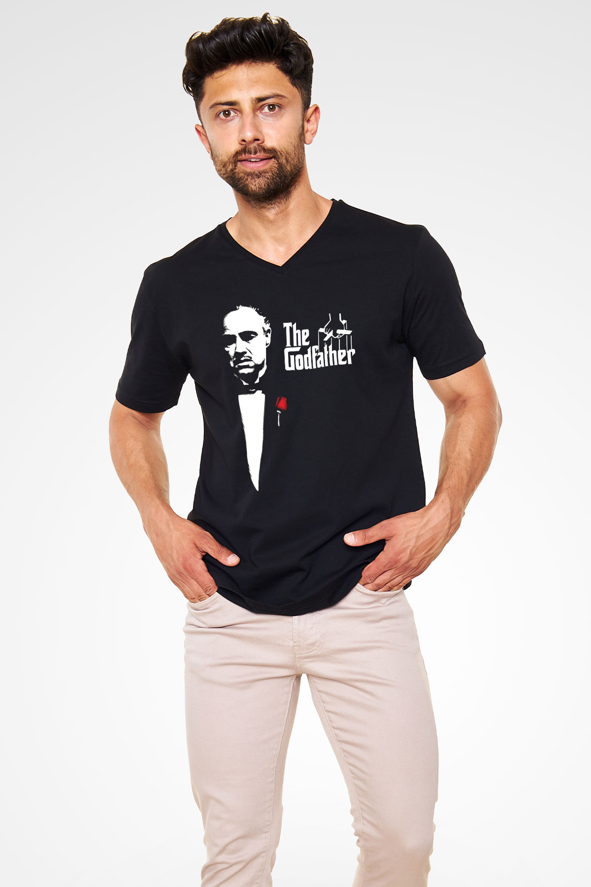 Godfather Siyah Unisex V Yaka Tişört T-Shirt