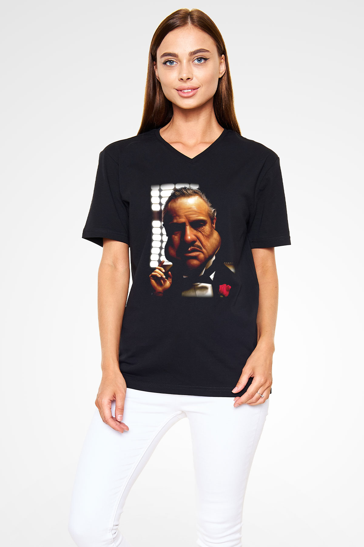 Godfather Siyah Unisex V Yaka Tişört T-Shirt