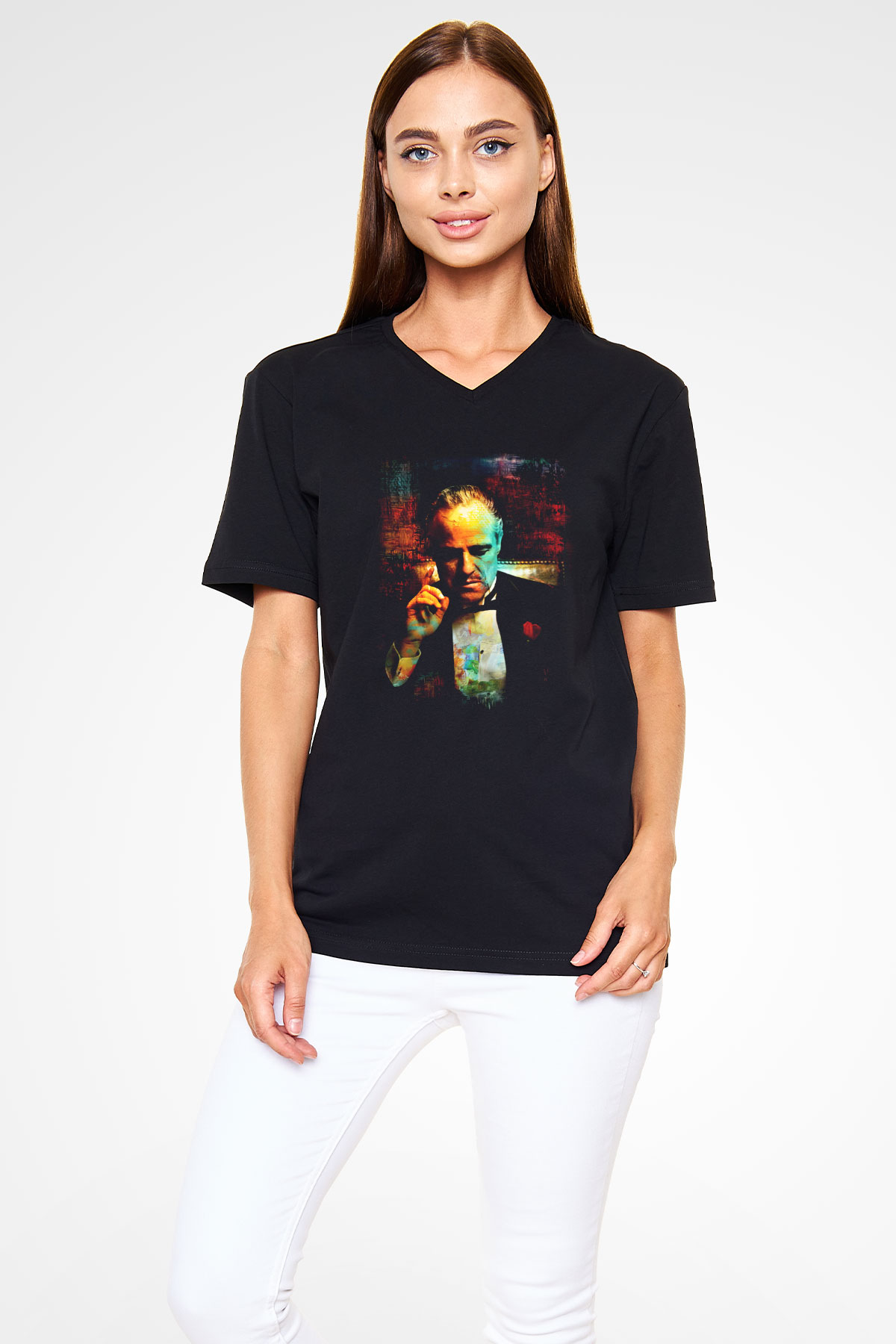 Godfather Siyah Unisex V Yaka Tişört T-Shirt