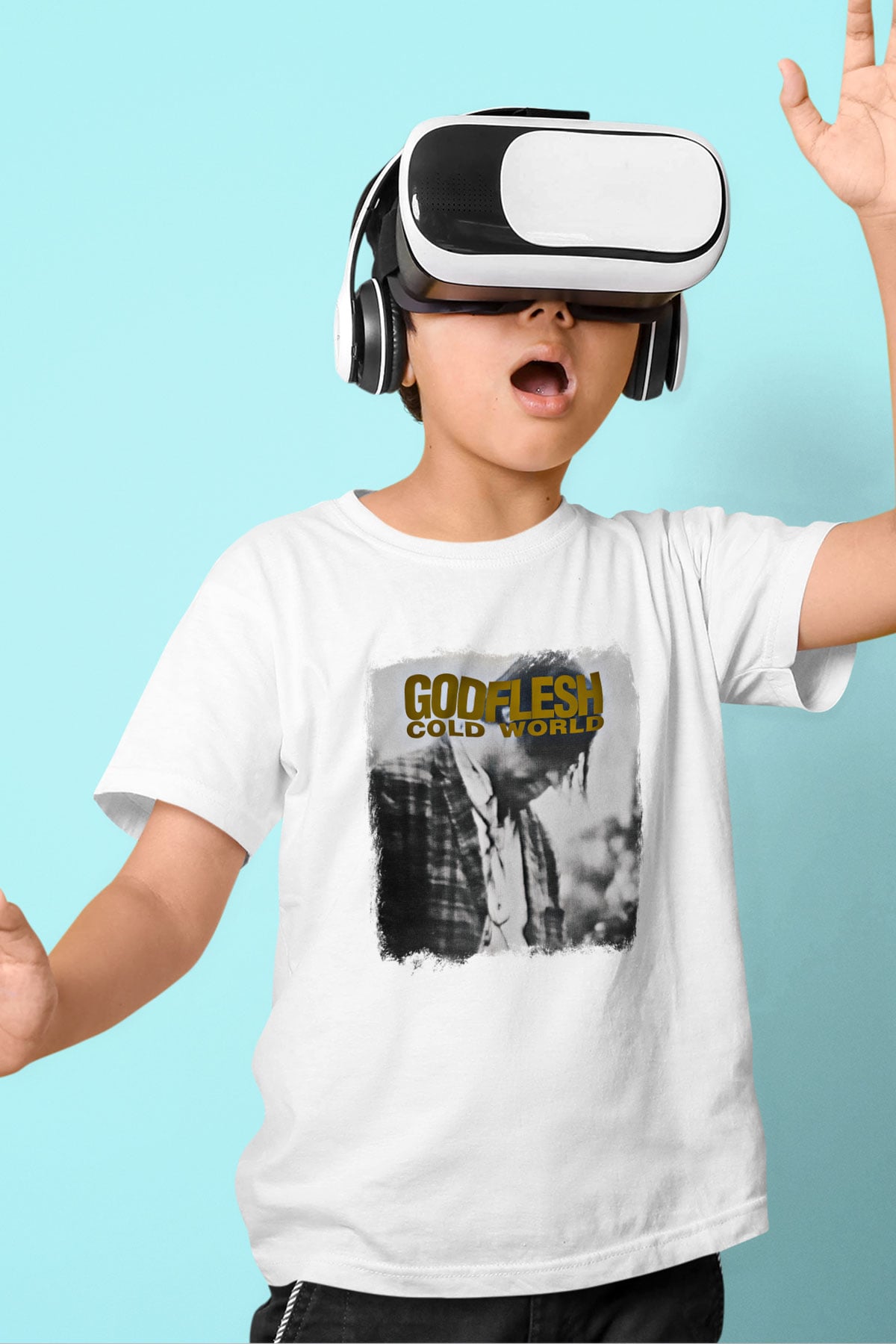 Godflesh Baskılı Unisex Beyaz Çocuk Tişört