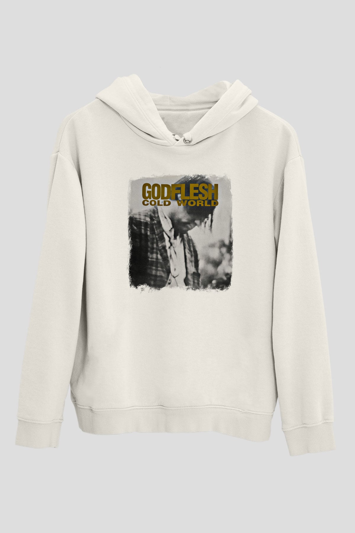 Godflesh Baskılı Unisex Beyaz Hoodie