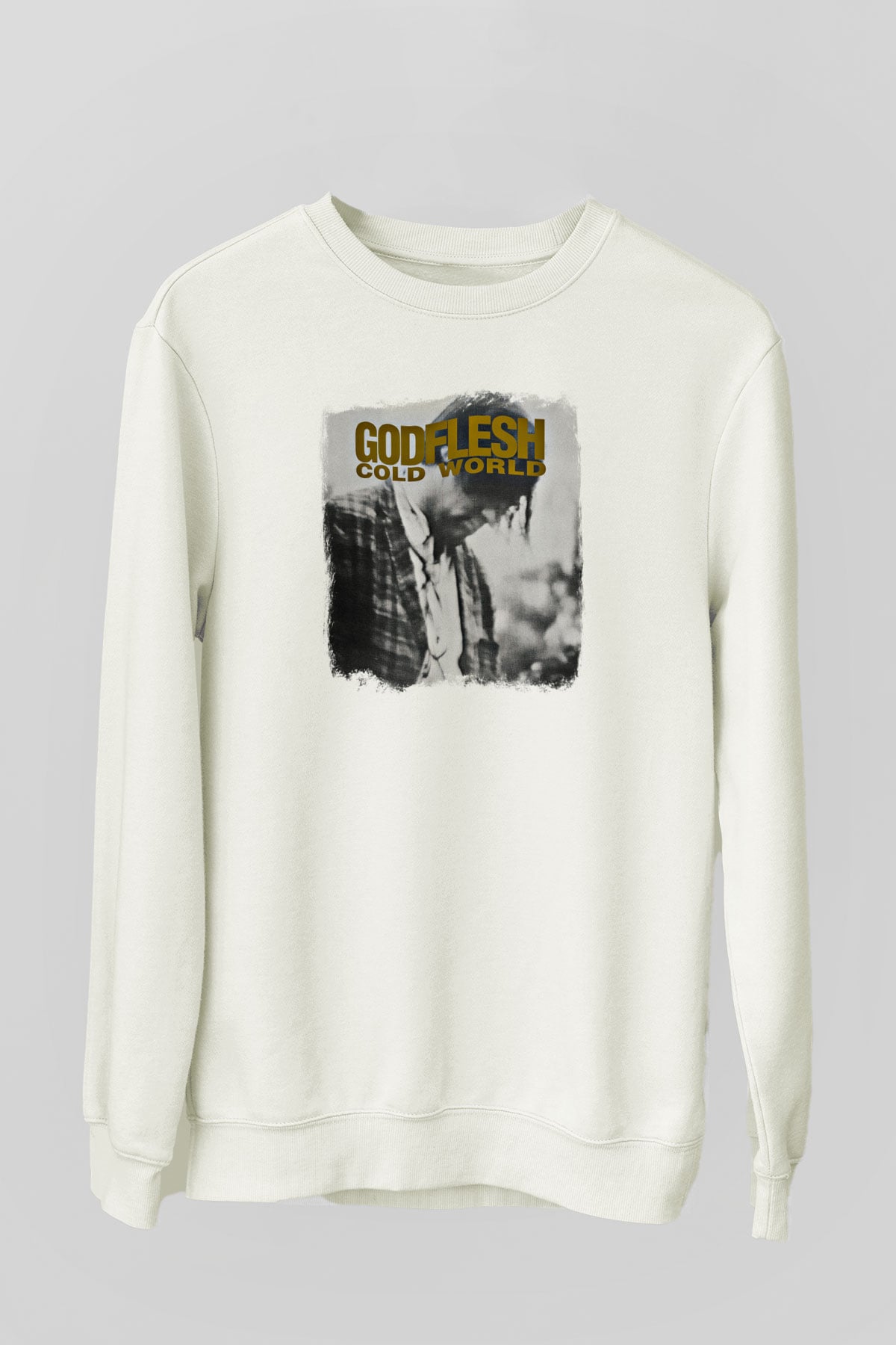 Godflesh Baskılı Unisex Beyaz Sweatshirt