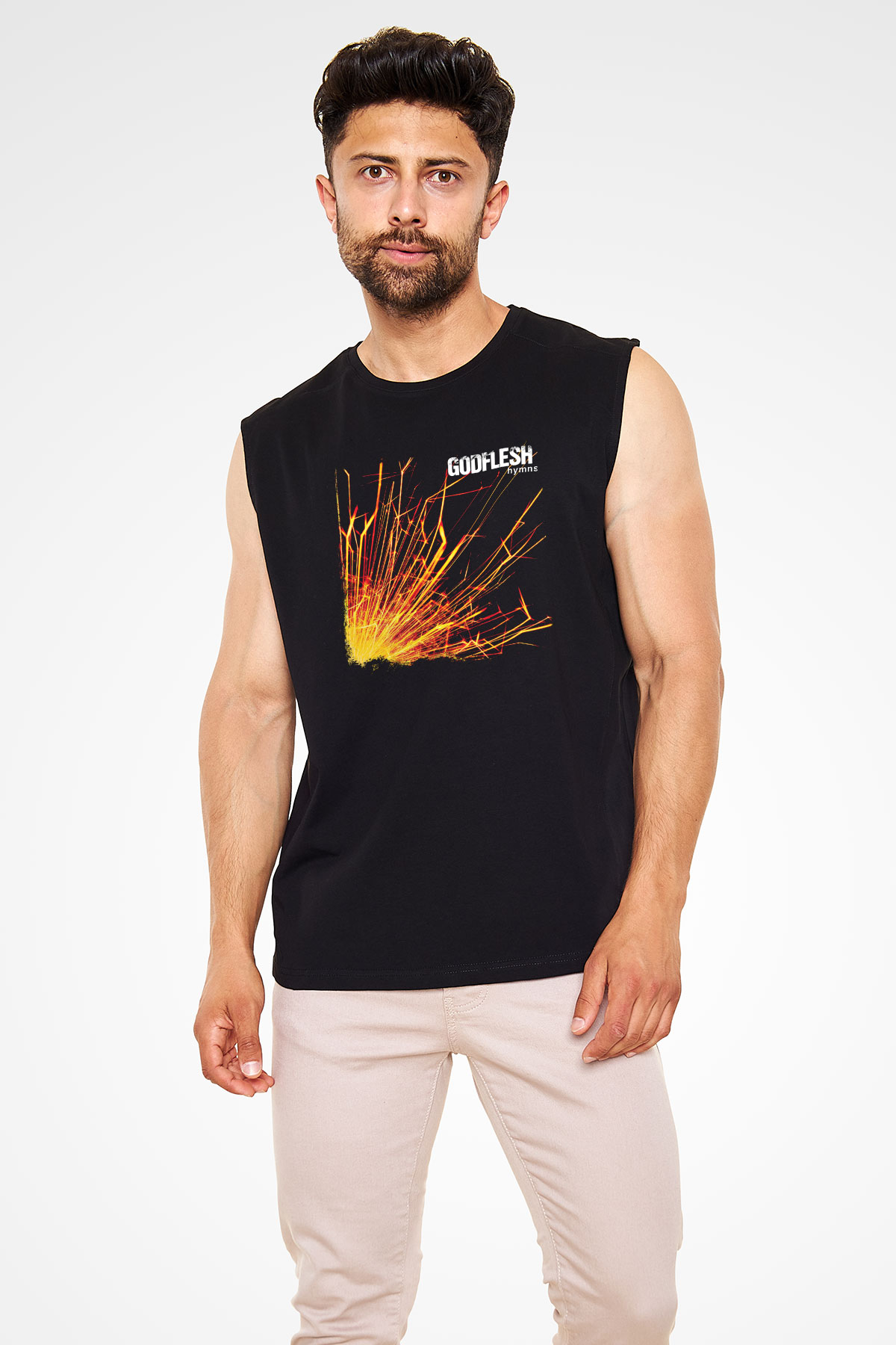 Godflesh Baskılı Unisex Siyah Kolsuz Tişört