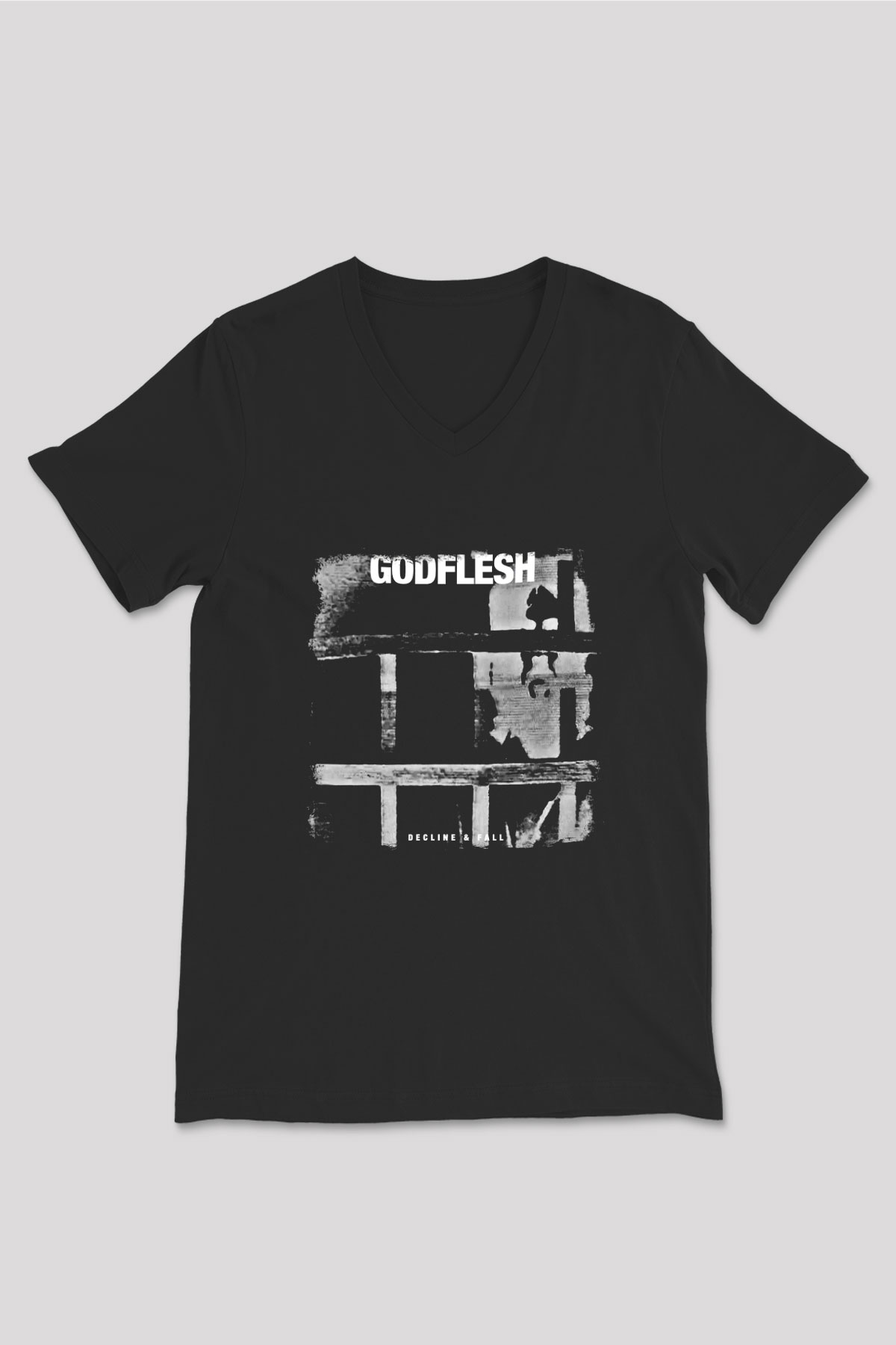Godflesh Baskılı Unisex Siyah V Yaka Tişört