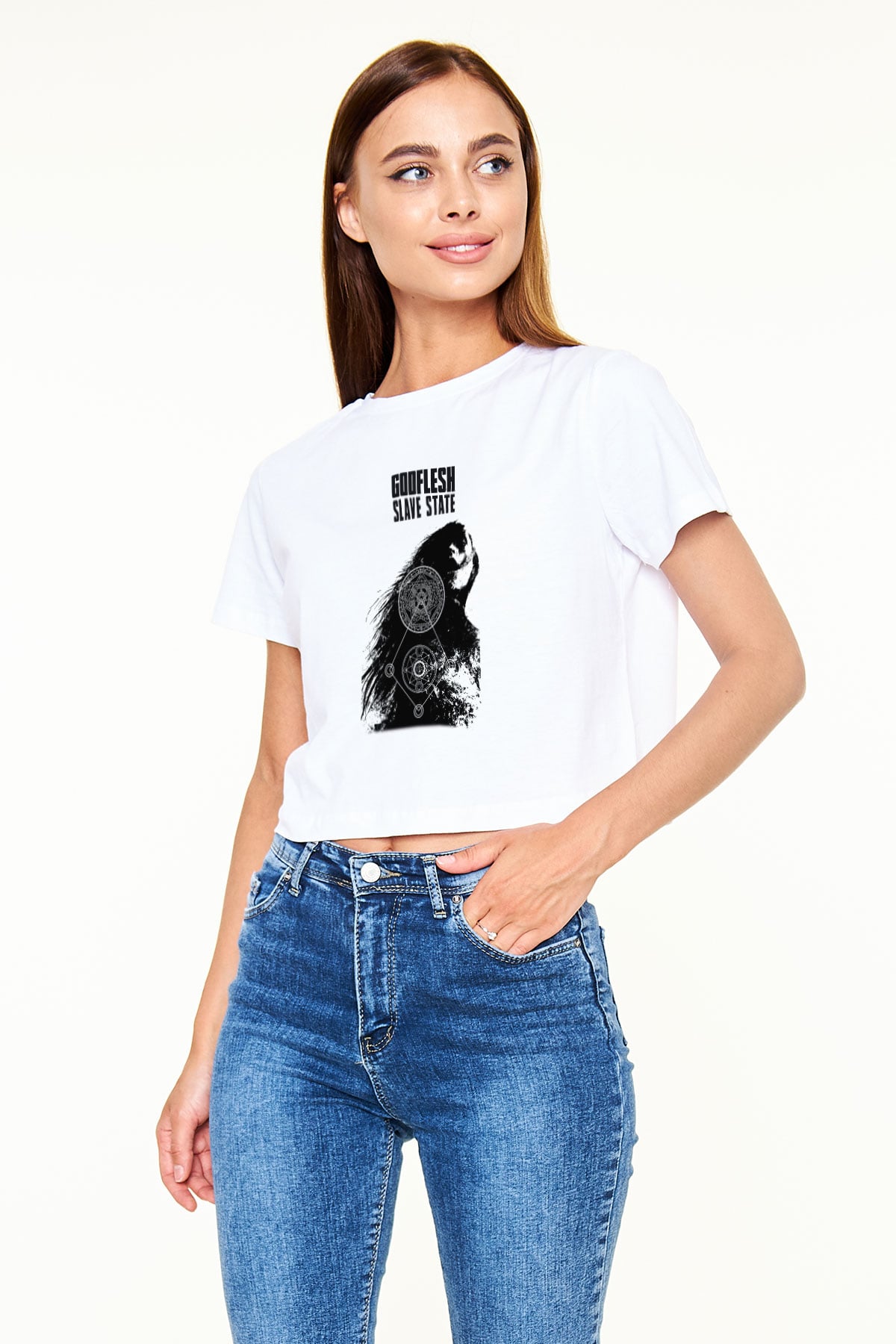 Godflesh Beyaz Croptop Tişört