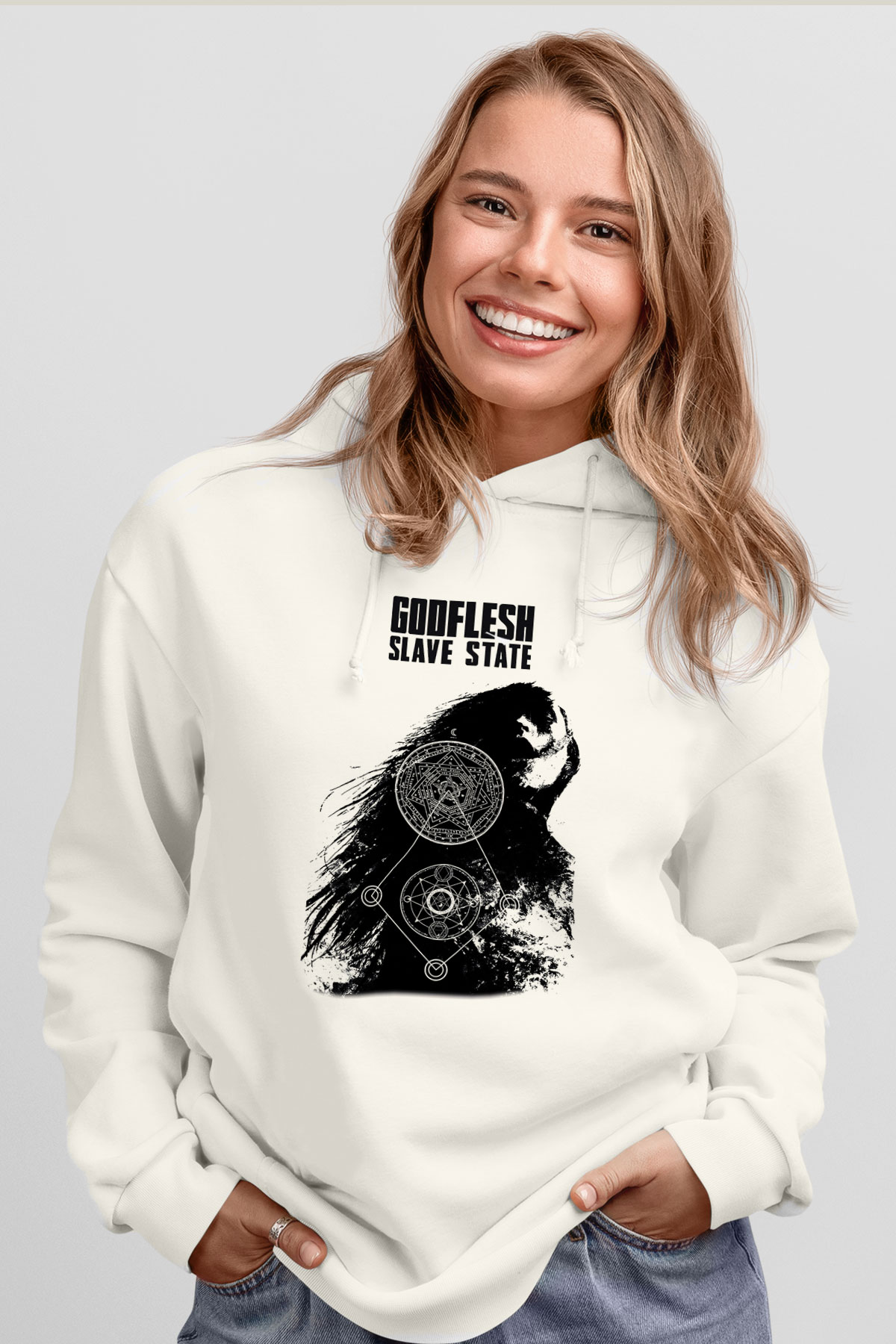 Godflesh Beyaz Unisex Kapşonlu Sweatshirt