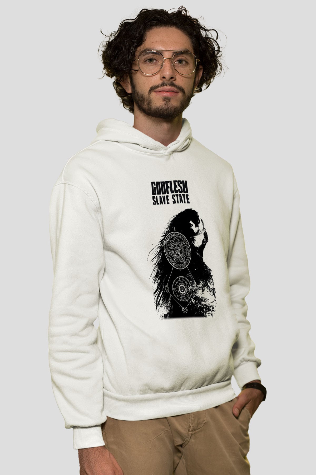 Godflesh Beyaz Unisex Kapşonlu Sweatshirt
