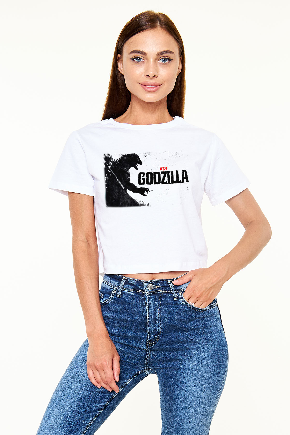 Godzilla Beyaz Croptop Tişört