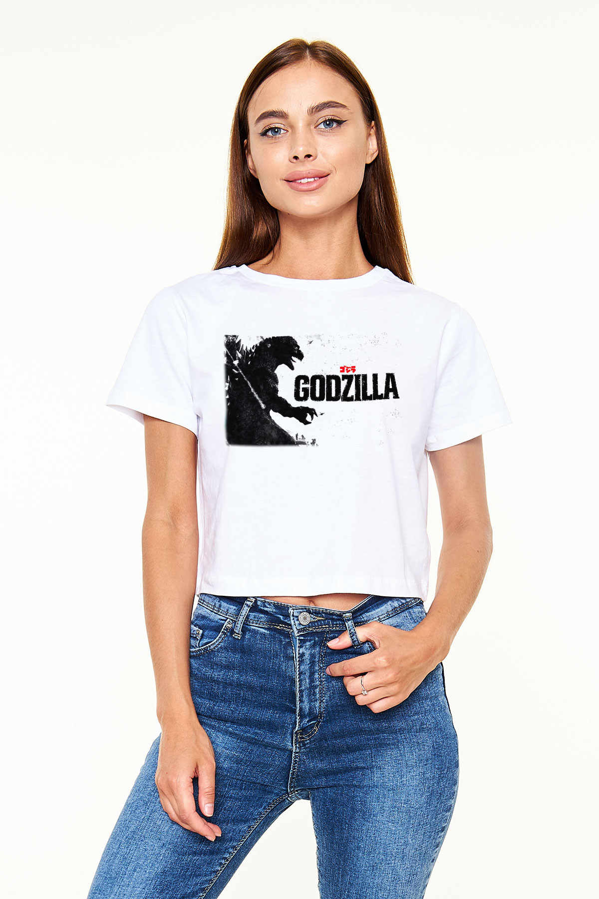 Godzilla Beyaz Croptop Tişört