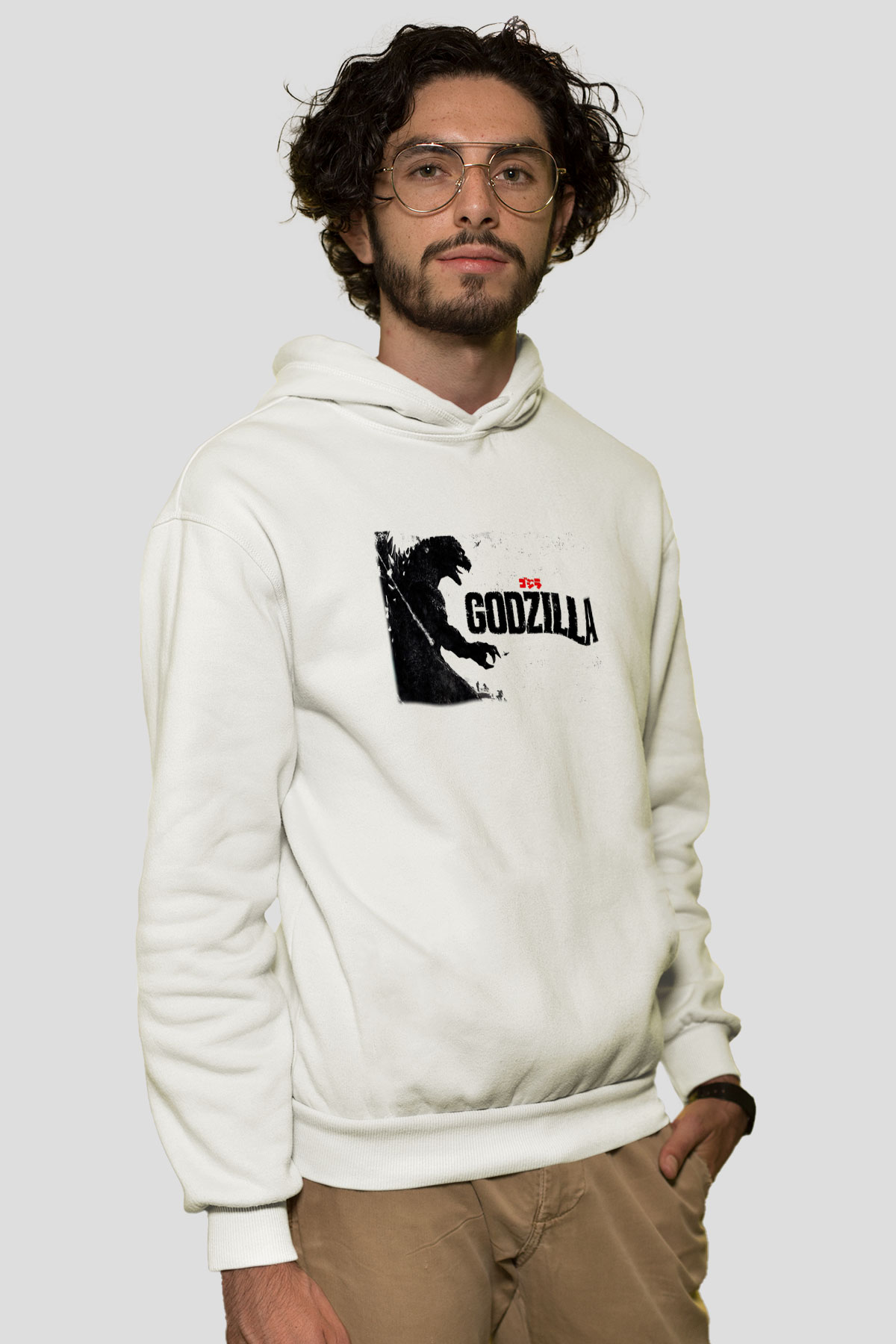 Godzilla Beyaz Unisex Hoodie