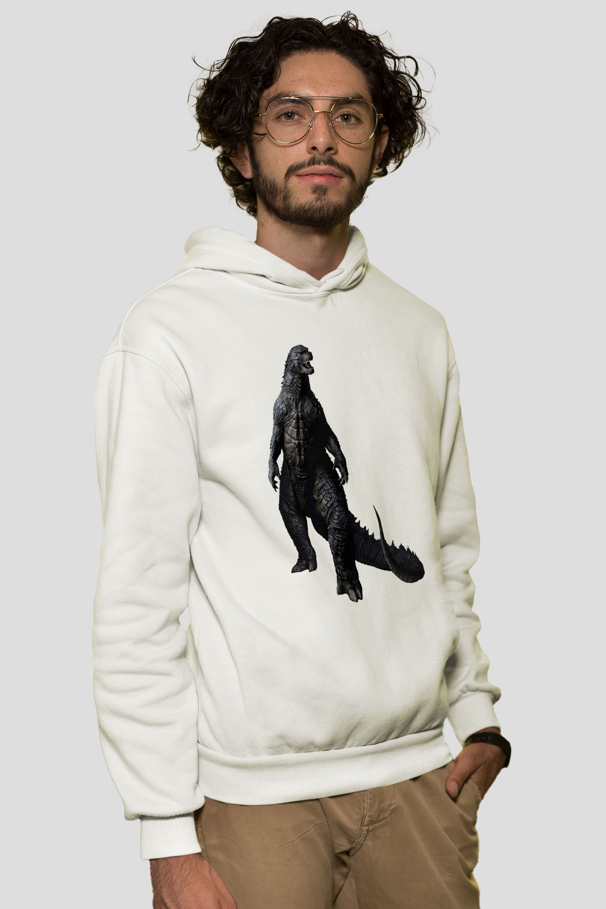 Godzilla Beyaz Unisex Hoodie