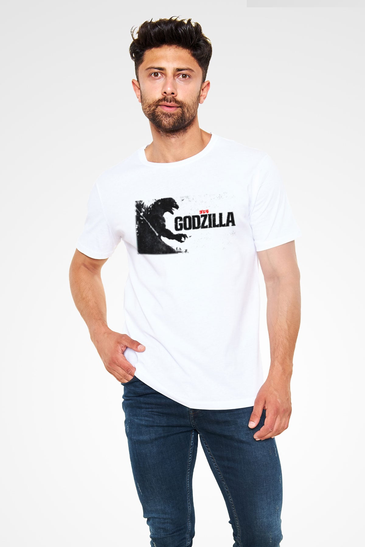Godzilla Beyaz Unisex Tişört T-Shirt