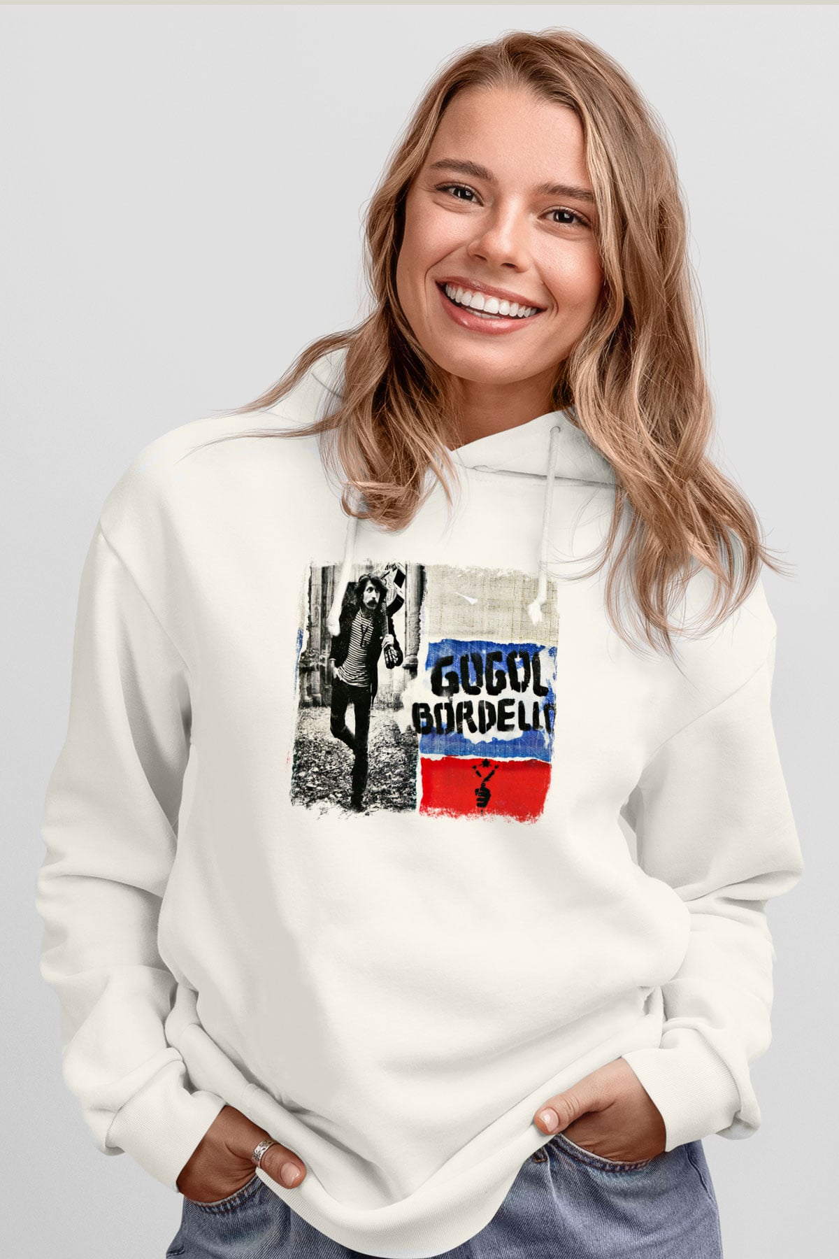 Gogol Bordello Baskılı Unisex Beyaz Hoodie