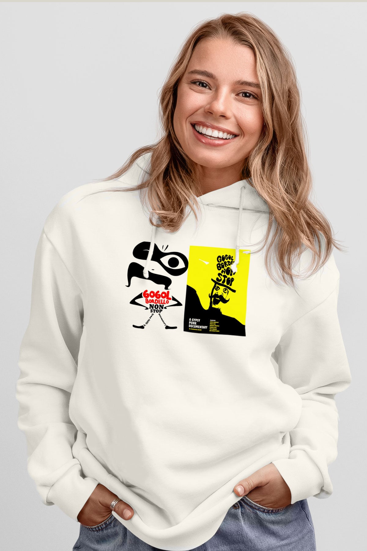 Gogol Bordello Beyaz Unisex Kapşonlu Sweatshirt