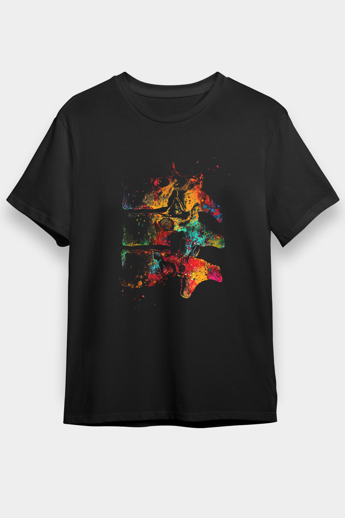 Göğüs Omurları Baskılı Unisex Siyah Tişört - Tshirt