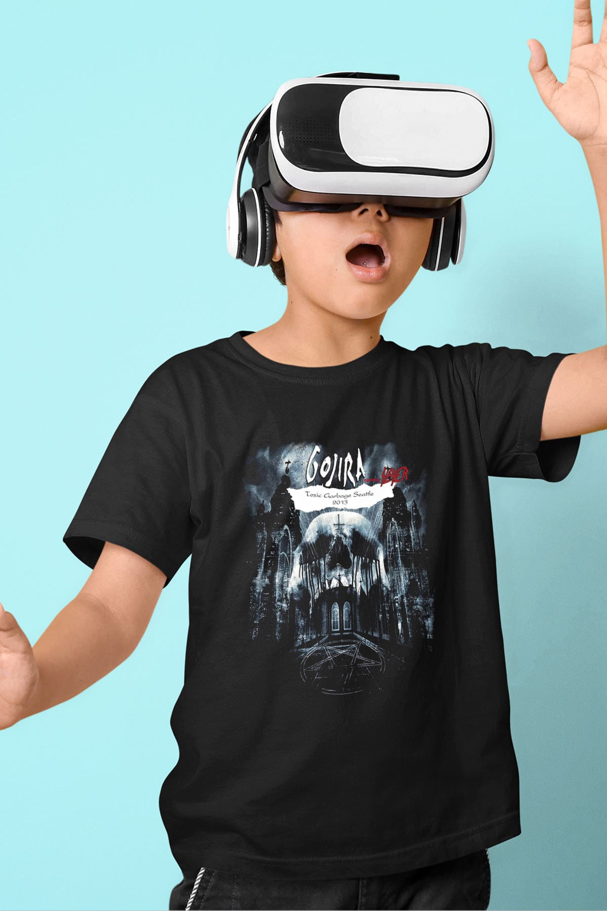 Gojira Baskılı Siyah Unisex Çocuk Tişört