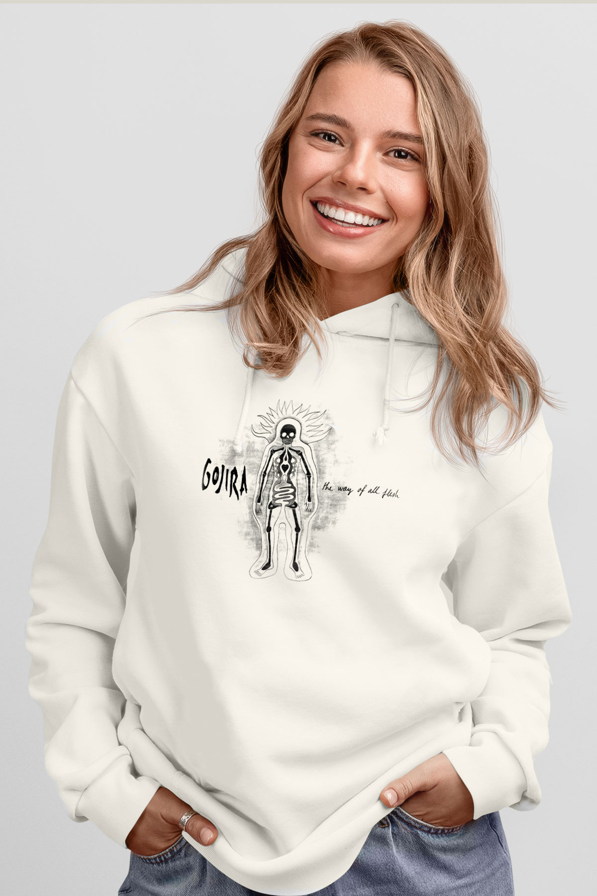 Gojira Beyaz Unisex Kapşonlu Sweatshirt