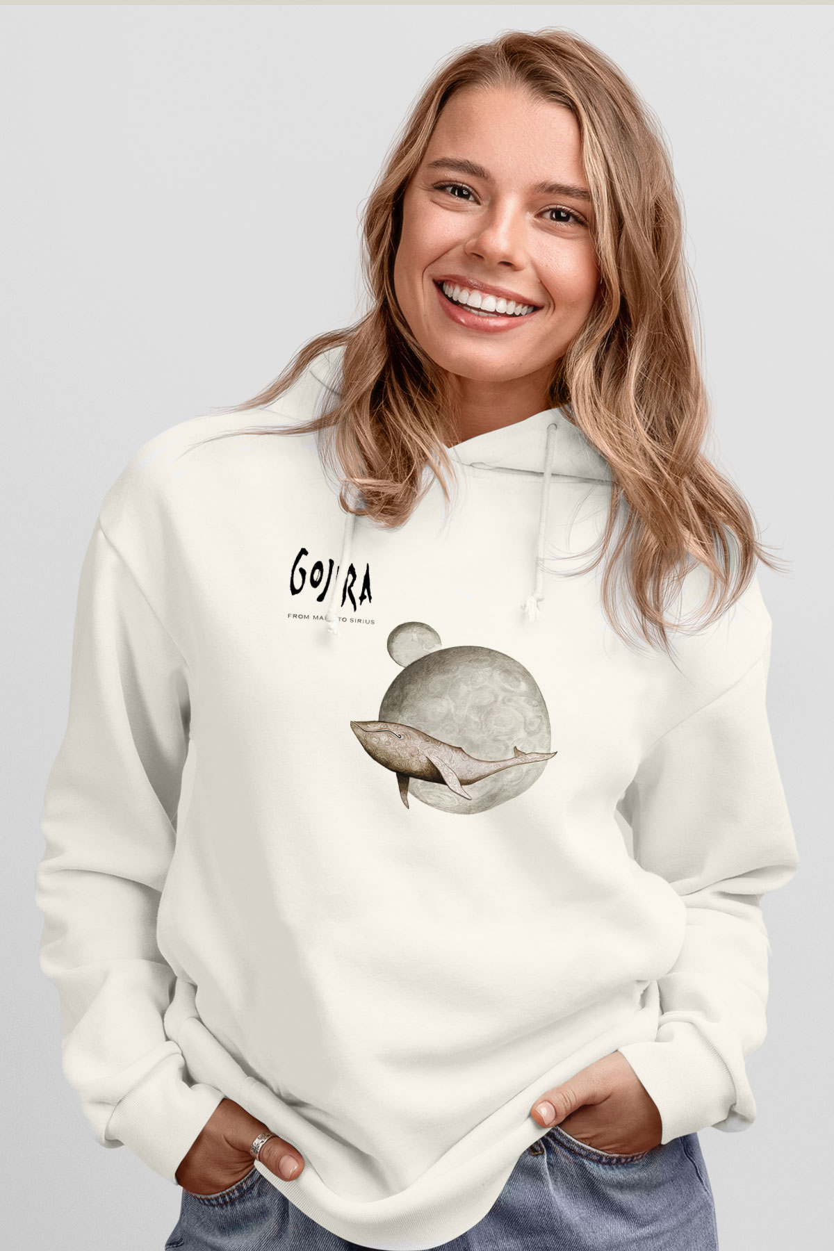 Gojira Beyaz Unisex Kapşonlu Sweatshirt
