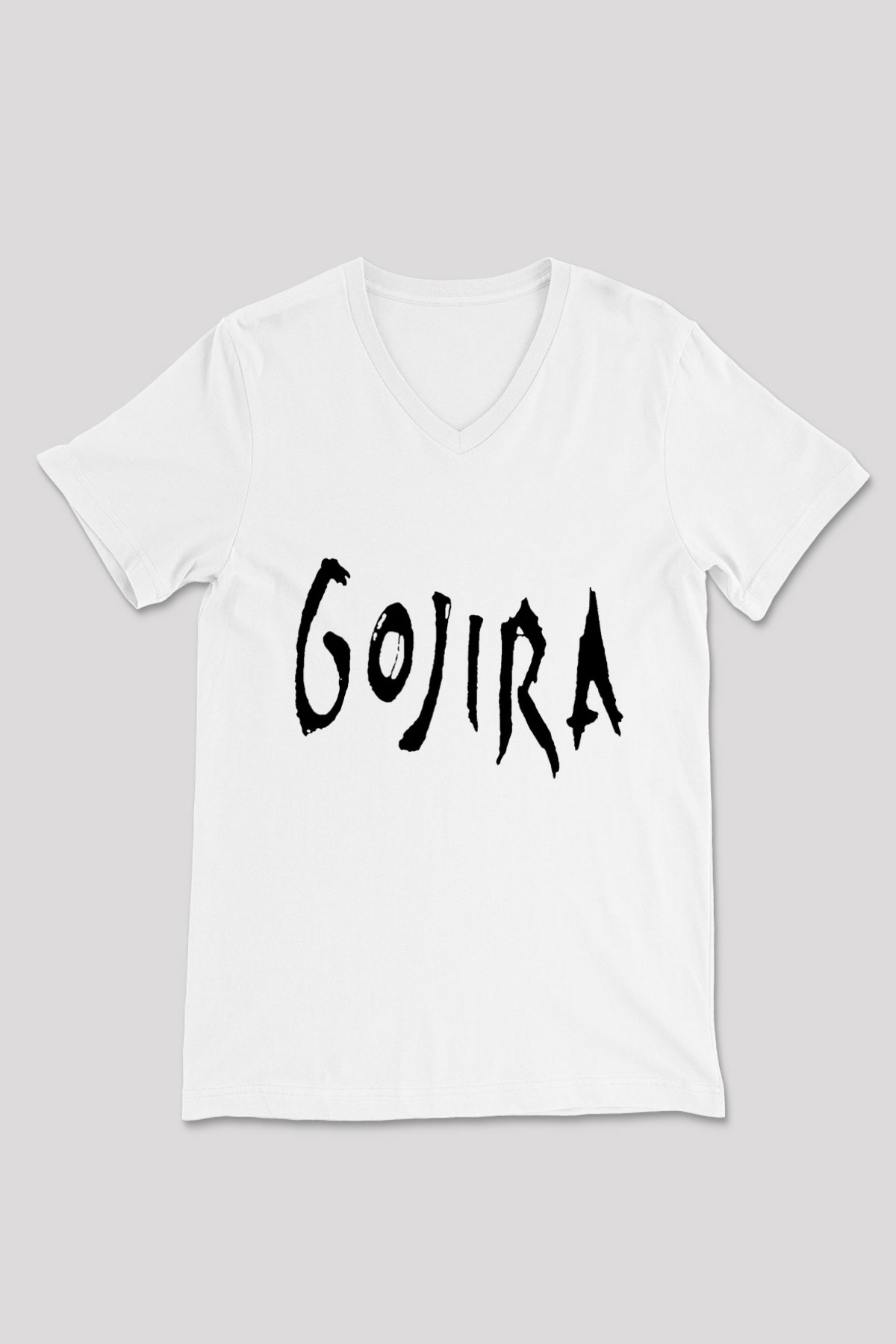 Gojira Beyaz Unisex V Yaka Tişört T-Shirt