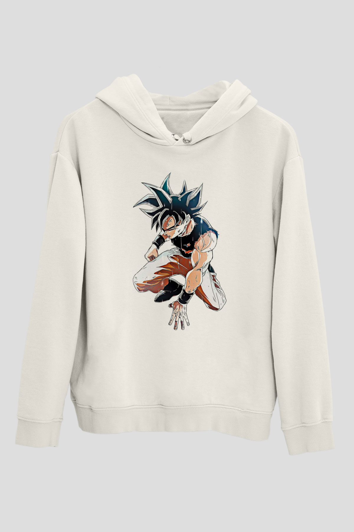 Goku Baskılı Beyaz Unisex Hoodie