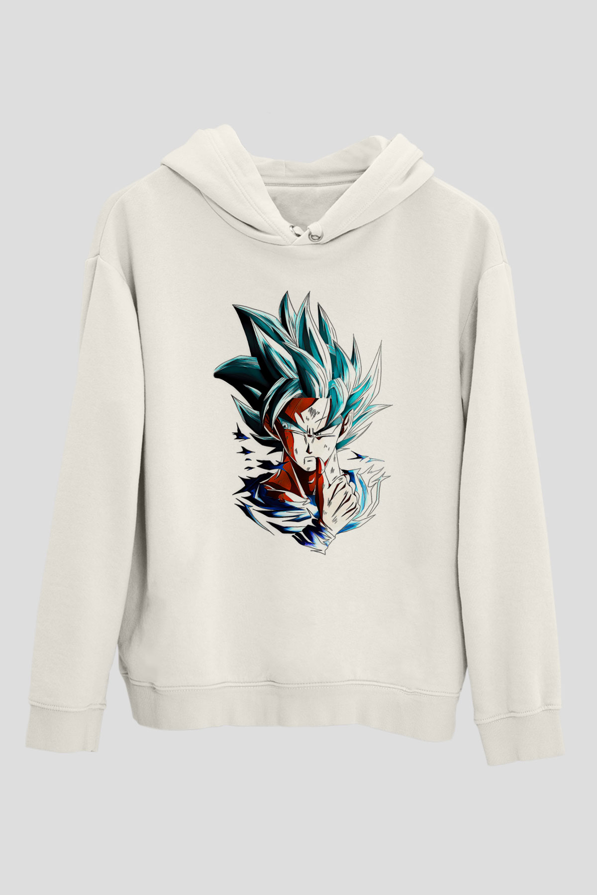 Goku Baskılı Beyaz Unisex Hoodie