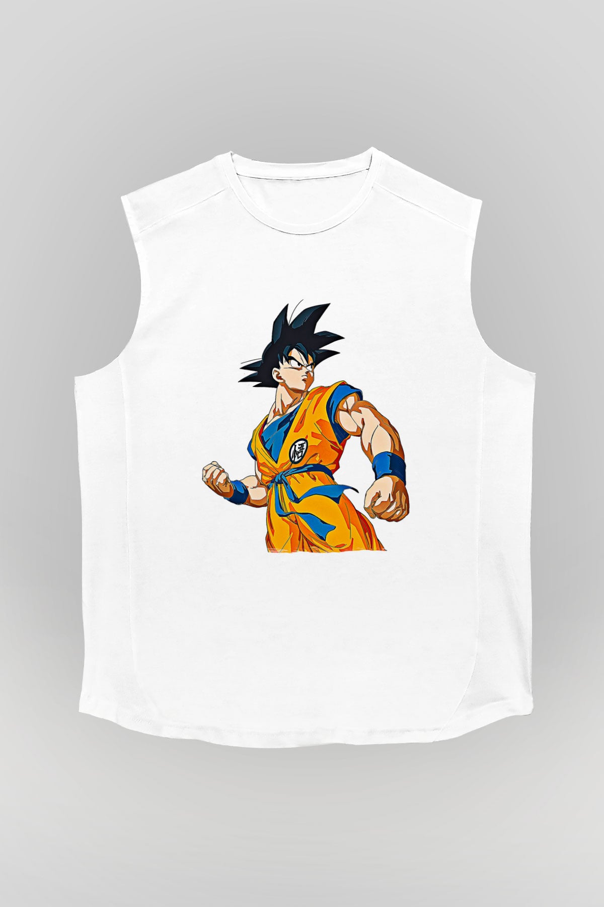 Goku Baskılı Beyaz Unisex Kolsuz Tişört - Tshirt