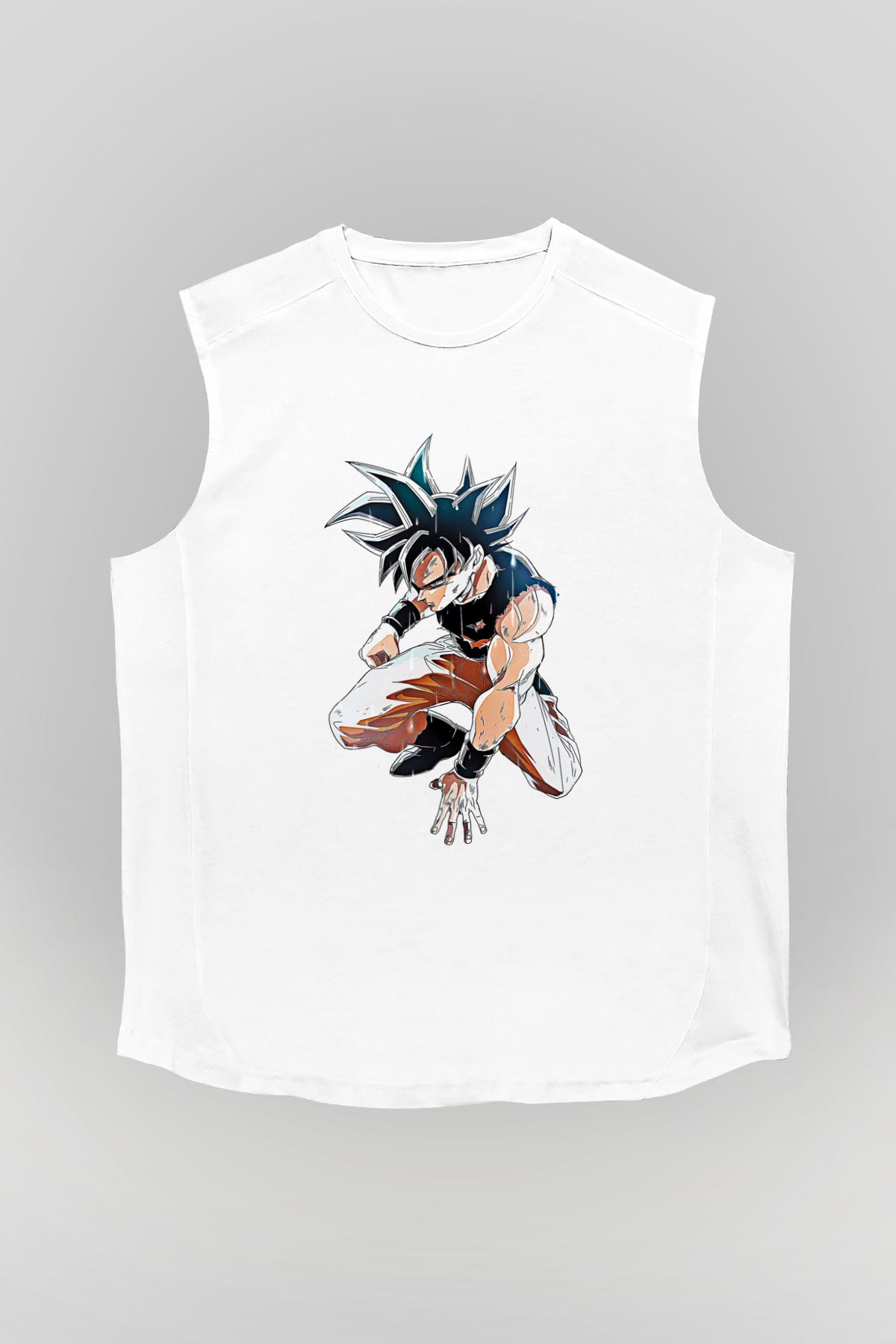 Goku Baskılı Beyaz Unisex Kolsuz Tişört - Tshirt
