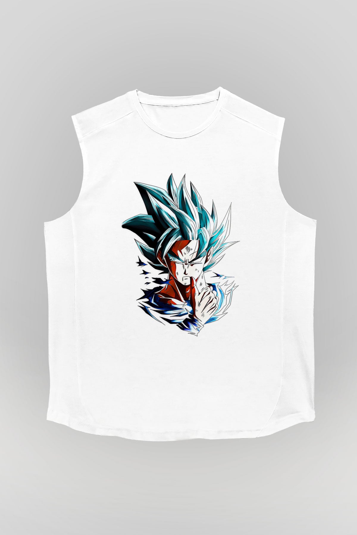 Goku Baskılı Beyaz Unisex Kolsuz Tişört - Tshirt