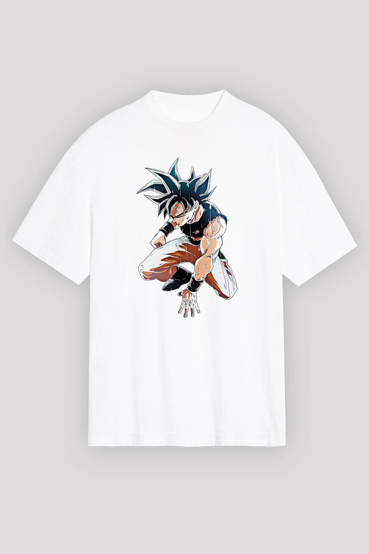 Goku Baskılı Beyaz Unisex Oversize Tişört - Tshirt