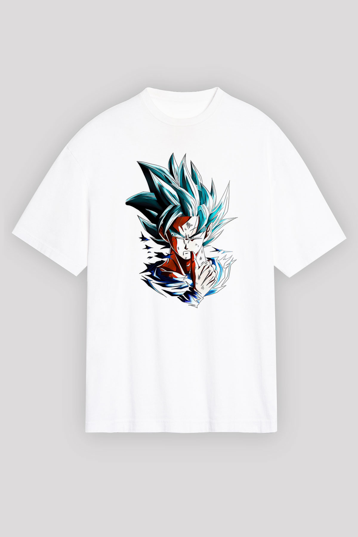 Goku Baskılı Beyaz Unisex Oversize Tişört - Tshirt