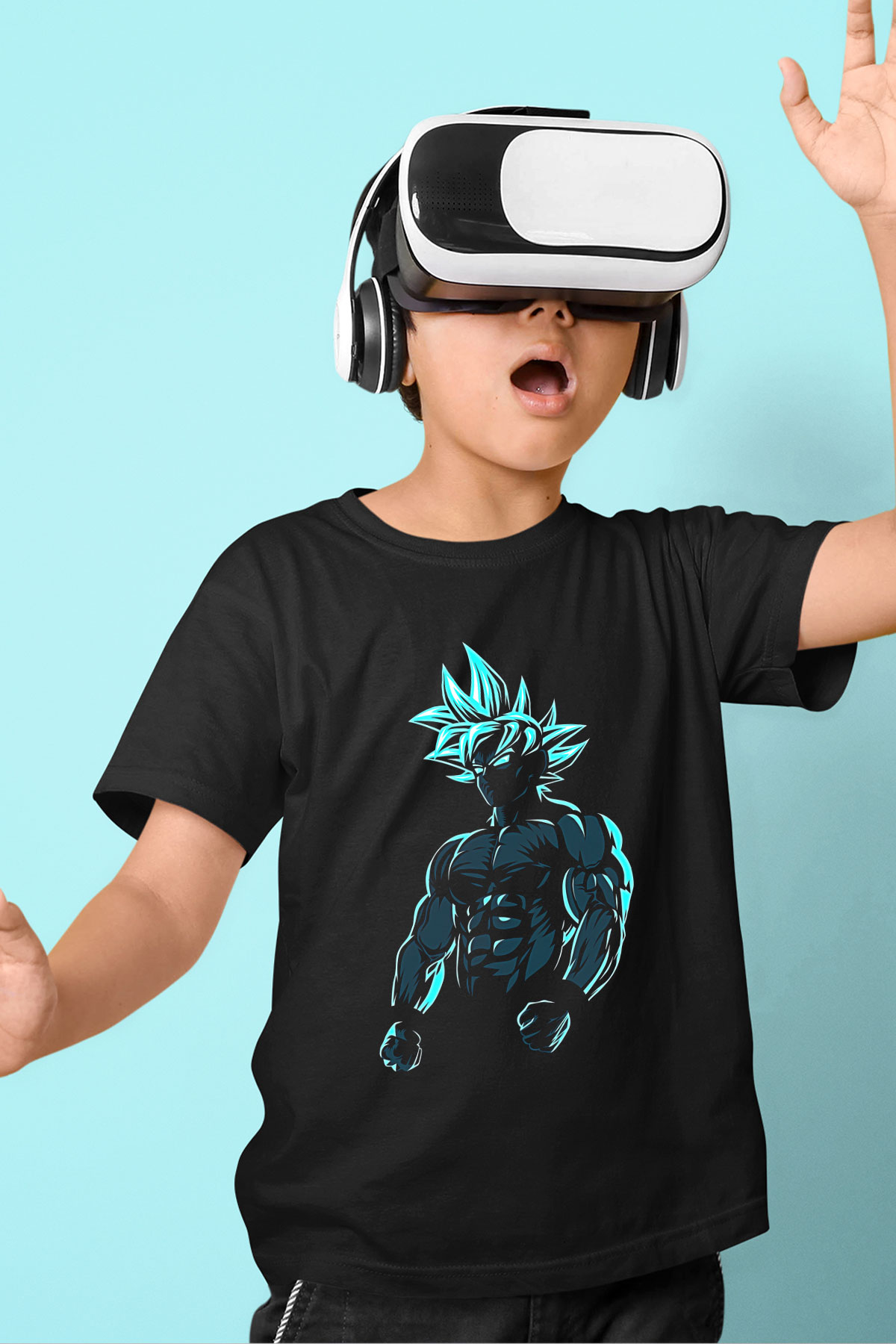 Goku Baskılı Unisex Siyah Çocuk Tişört - Tshirt
