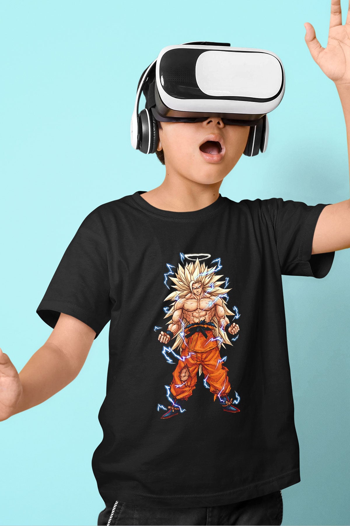 Goku Baskılı Unisex Siyah Çocuk Tişört - Tshirt