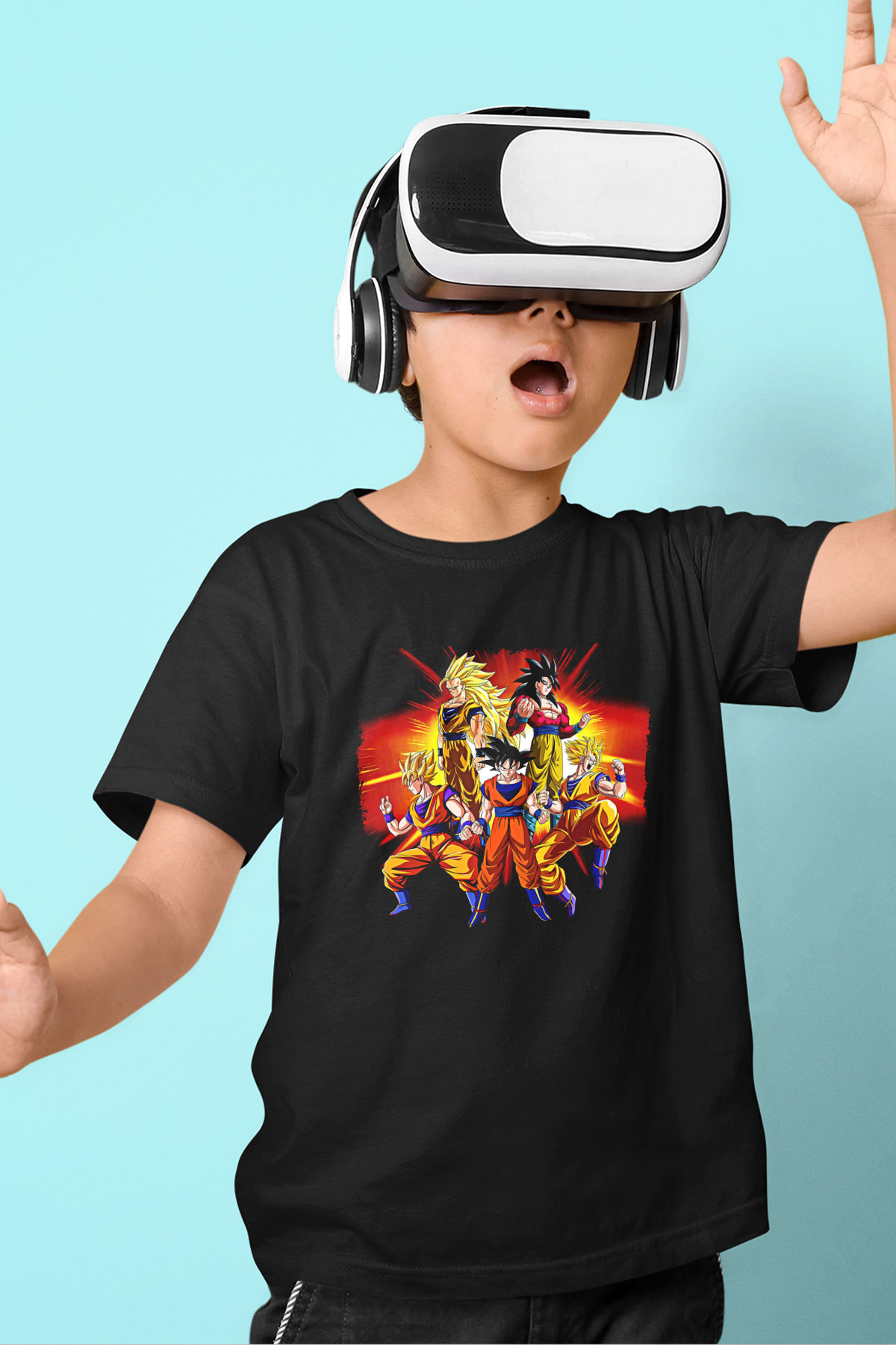 Goku Baskılı Unisex Siyah Çocuk Tişört - Tshirt