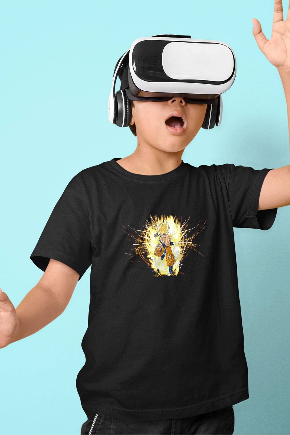 Goku Baskılı Unisex Siyah Çocuk Tişört - Tshirt