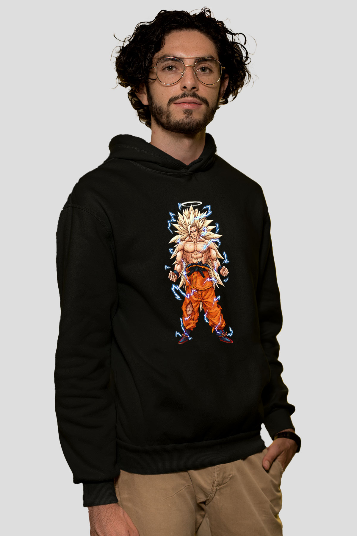 Goku Baskılı Unisex Siyah Hoodie
