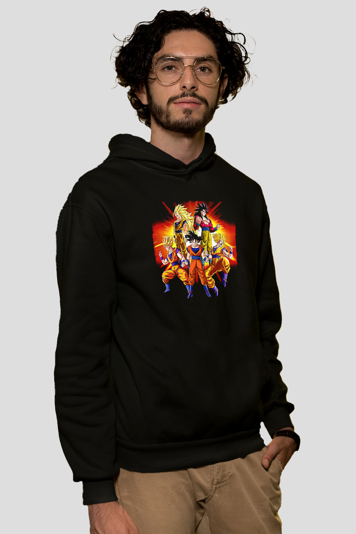 Goku Baskılı Unisex Siyah Hoodie