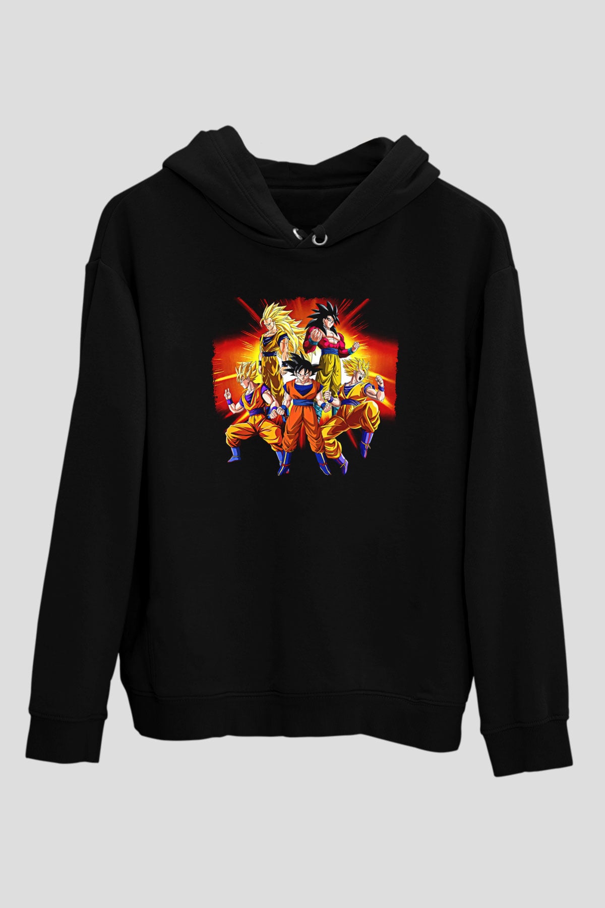 Goku Baskılı Unisex Siyah Hoodie