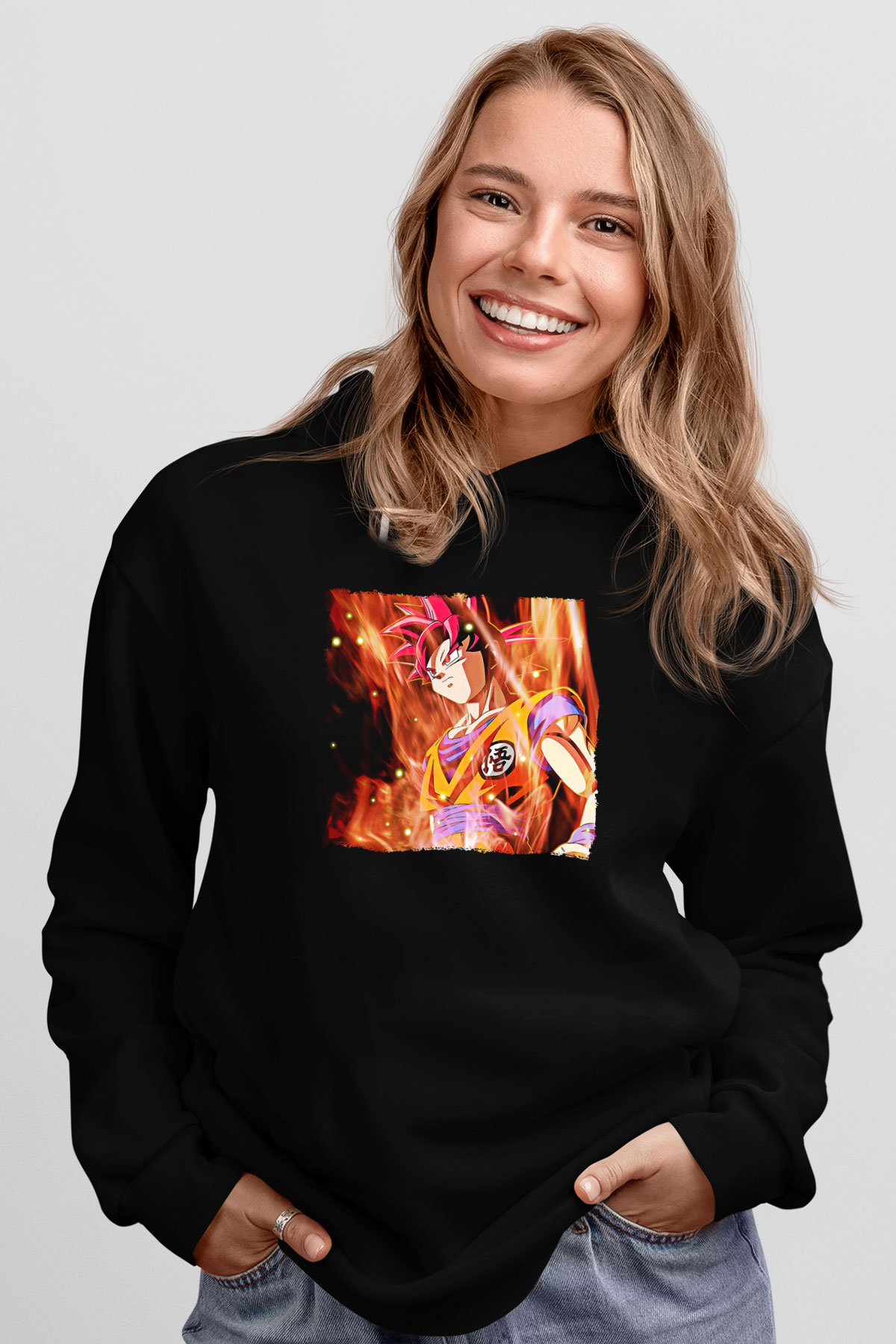 Goku Baskılı Unisex Siyah Hoodie