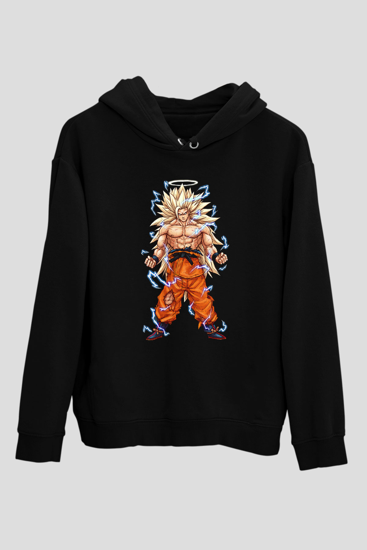 Goku Baskılı Unisex Siyah Hoodie