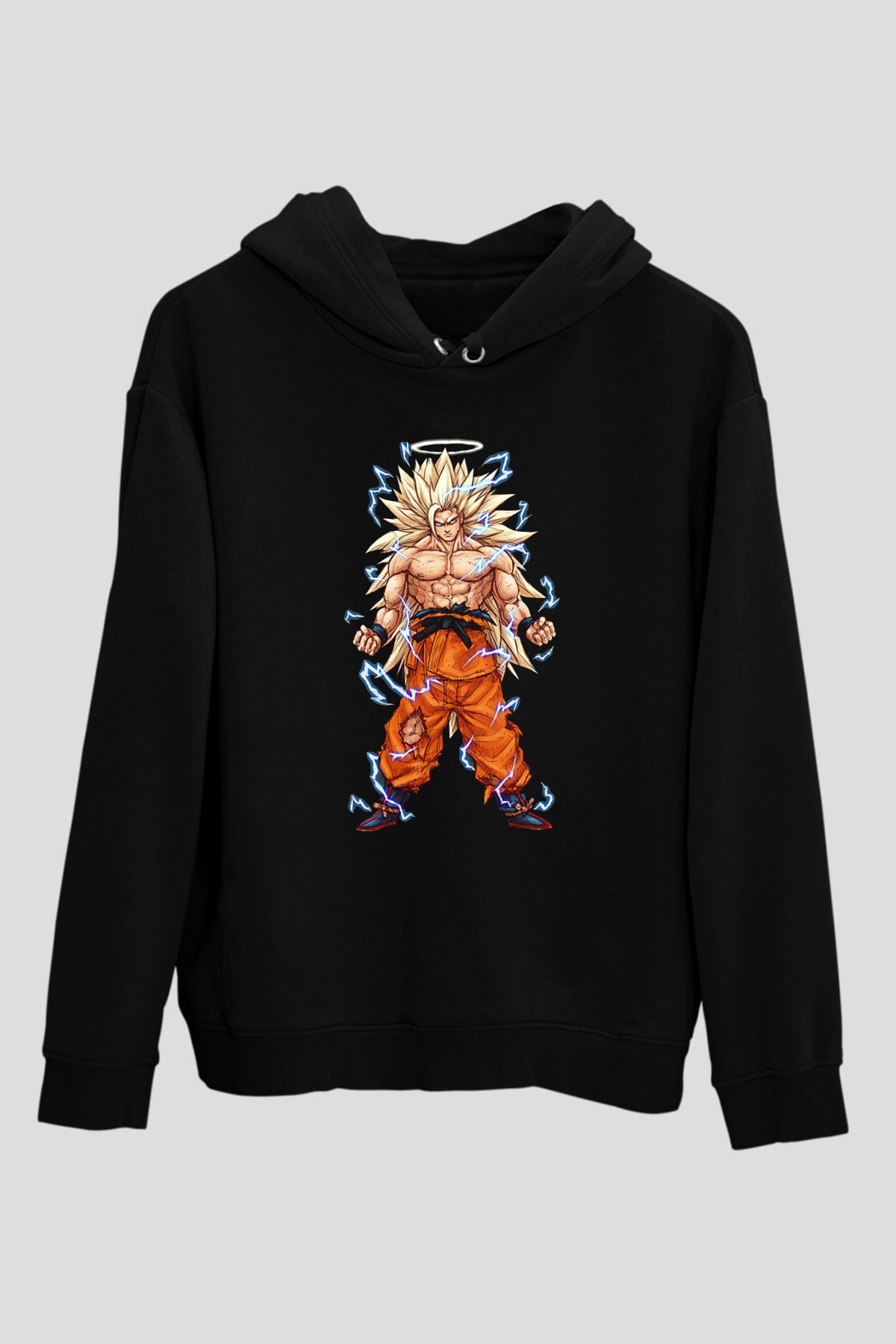 Goku Baskılı Unisex Siyah Hoodie