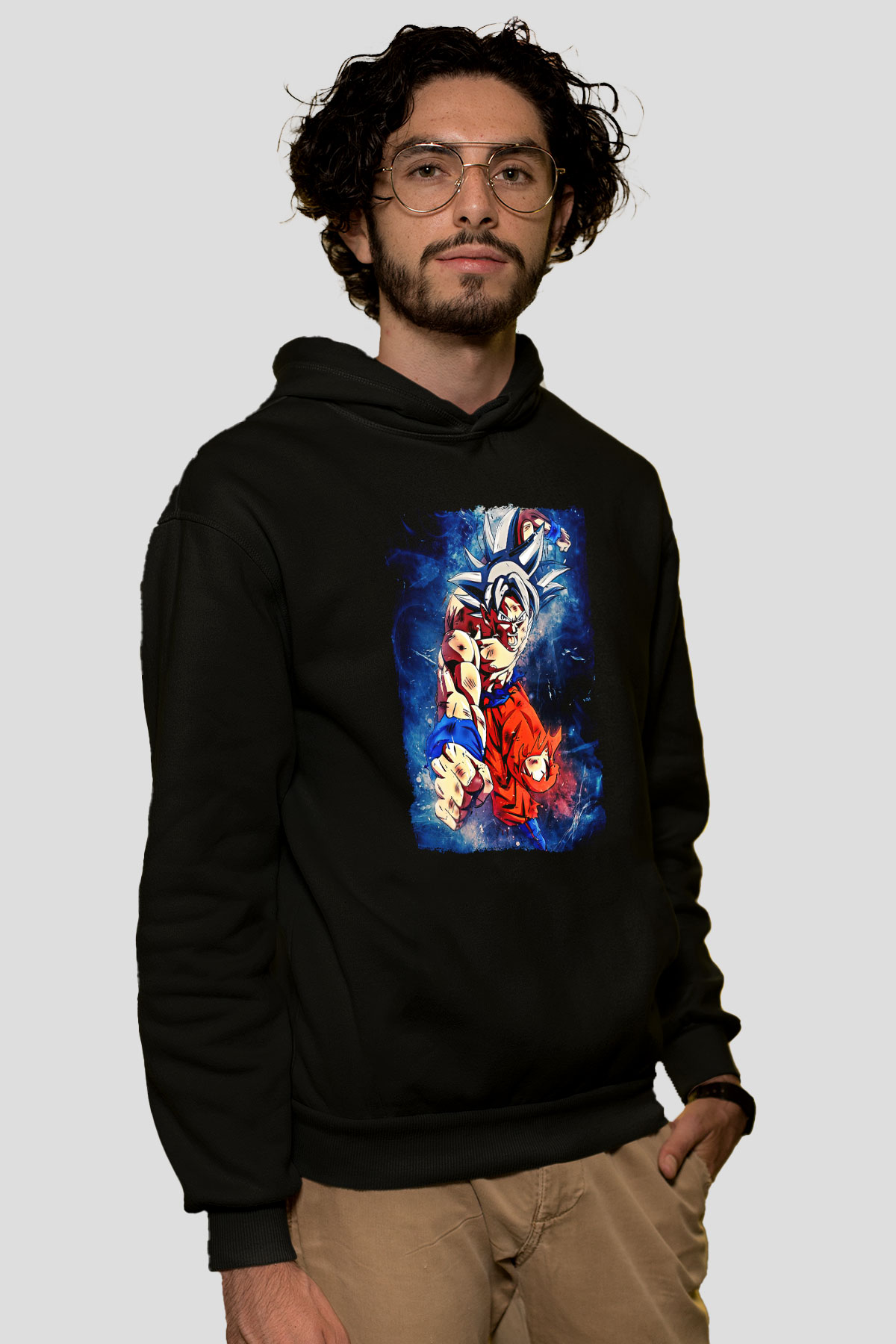 Goku Baskılı Unisex Siyah Hoodie