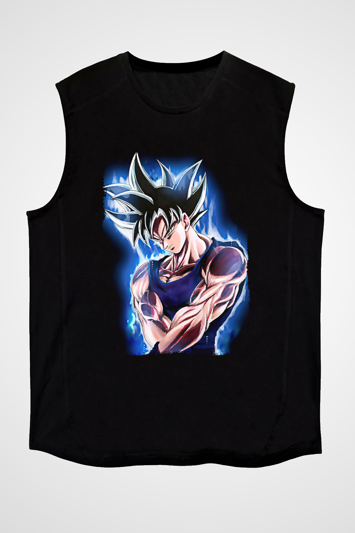 Goku Baskılı Unisex Siyah Kolsuz Tişört - Tshirt