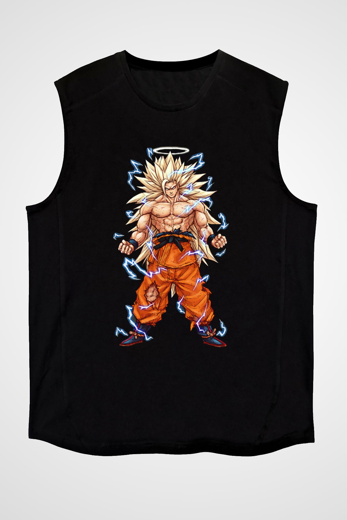 Goku Baskılı Unisex Siyah Kolsuz Tişört - Tshirt