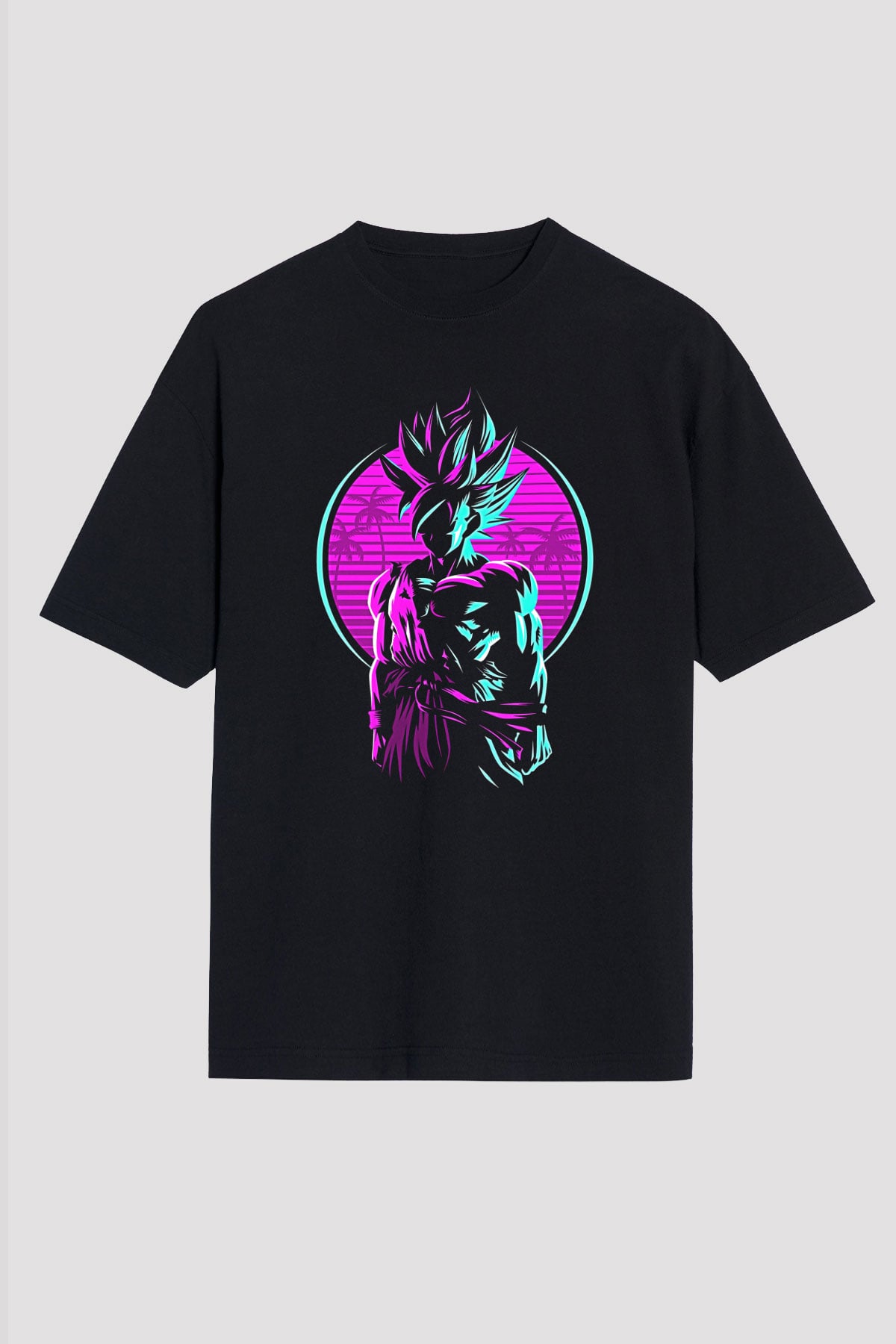 Goku Baskılı Unisex Siyah Oversize Tişört - Tshirt