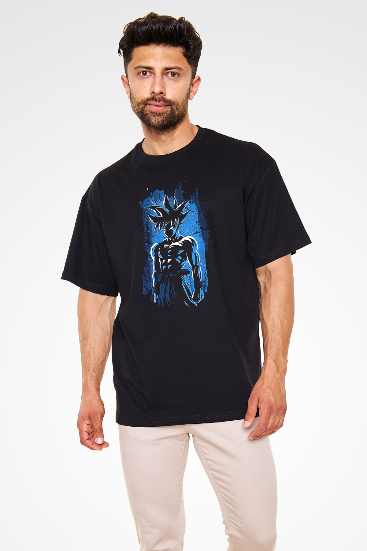 Goku Baskılı Unisex Siyah Oversize Tişört - Tshirt