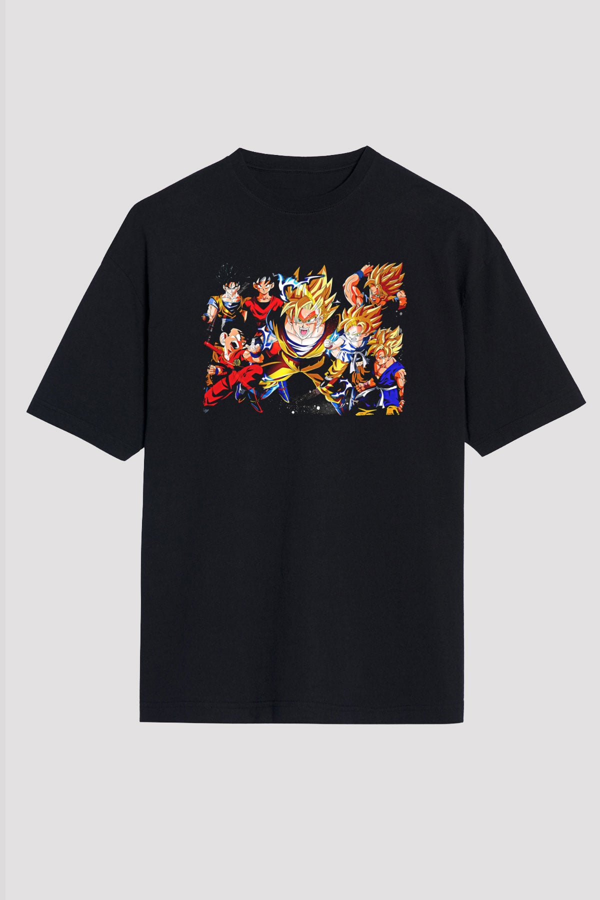Goku Baskılı Unisex Siyah Oversize Tişört - Tshirt